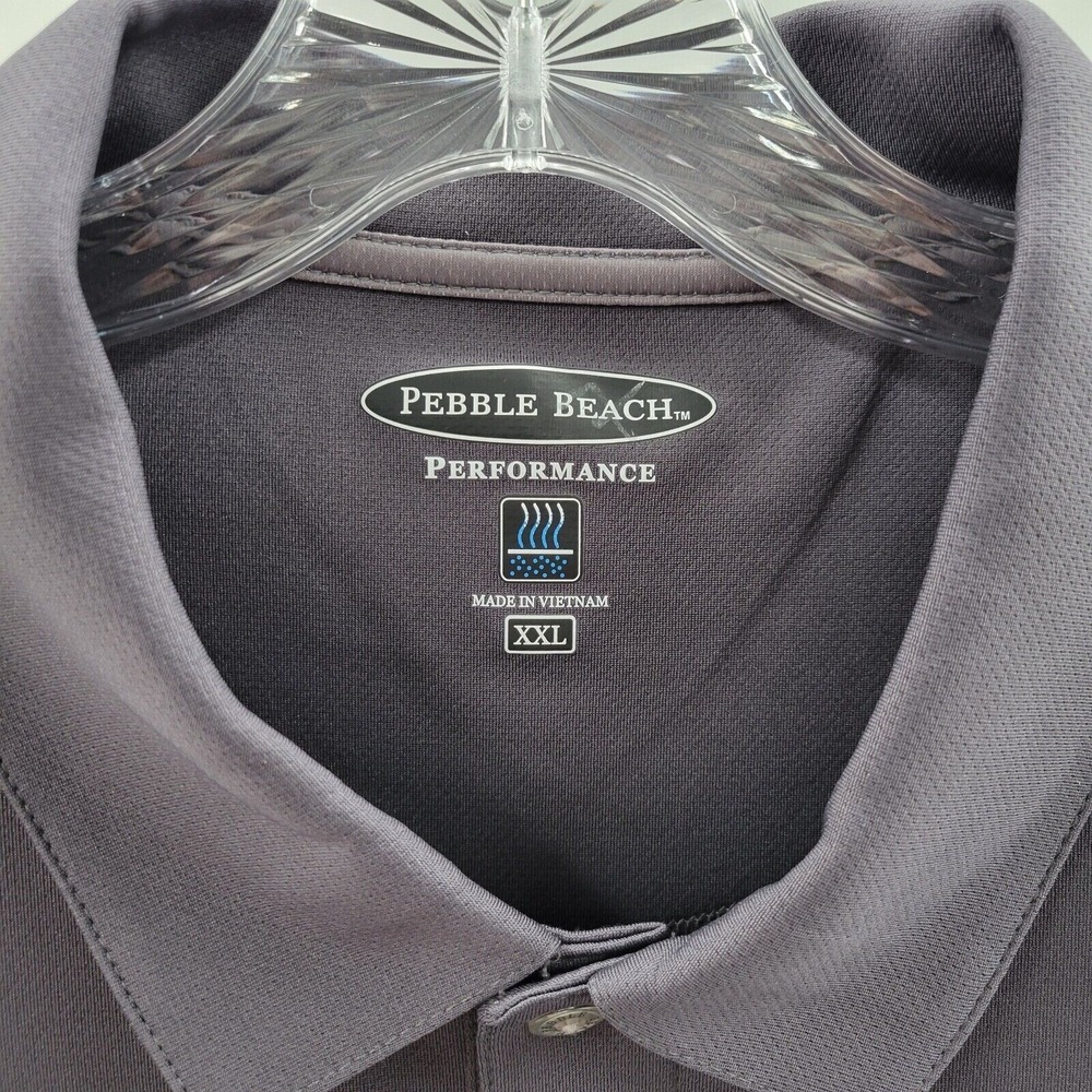 Pebble Beach Performance Mens XXL Polo Shirt Grey Heathered Stripe Golf Top NWT - Picture 4 of 10